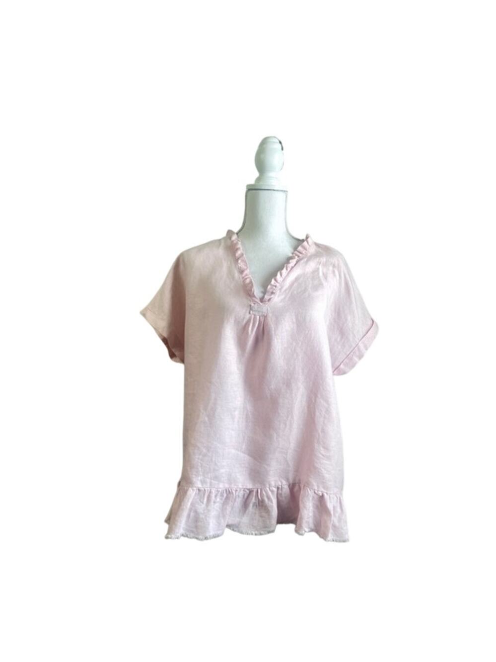 Soft Surroundings Pink Linen Ruffle Hem Tunic Top Cottagecore Boho Size